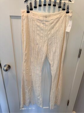 NWT Over Kleshas Ivory Lace Flare Pants Large Boho Bell Bottom Festival